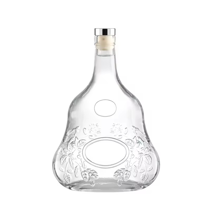 Elegant 750ml Glass Liquor Wine Vodka Whiskey Brandy Tequila Bottles with Cork Sealing