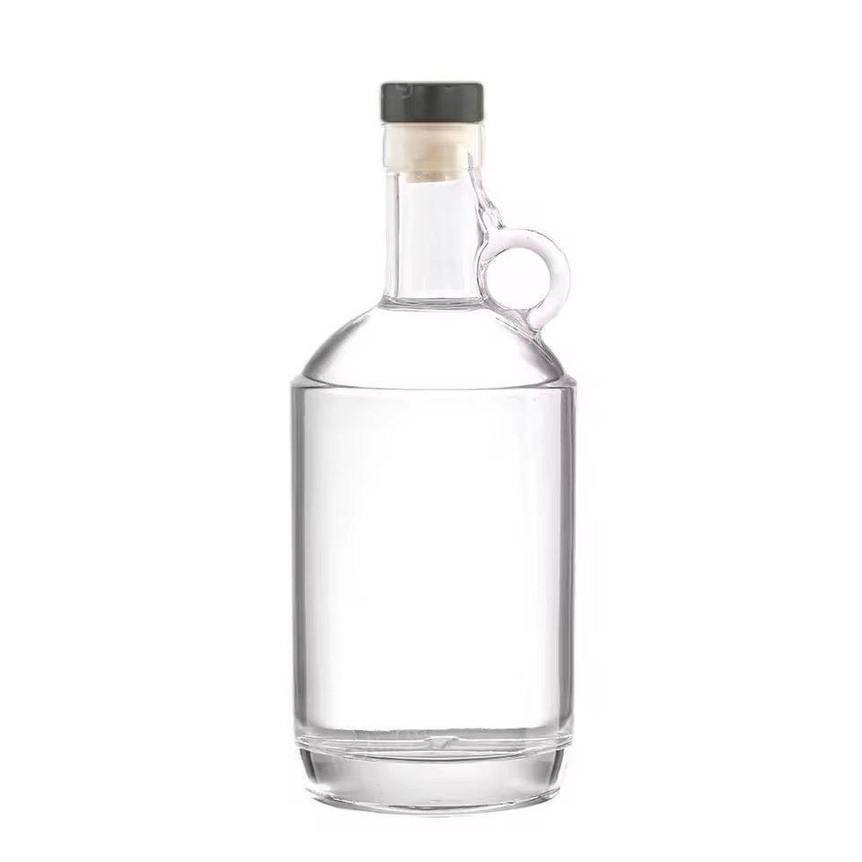 Super Flint 750ml Moonshine Jug Luxury Spirit Glass Custom Logo Liquor Bottle 750 ml with Bar Top Cork and Handle