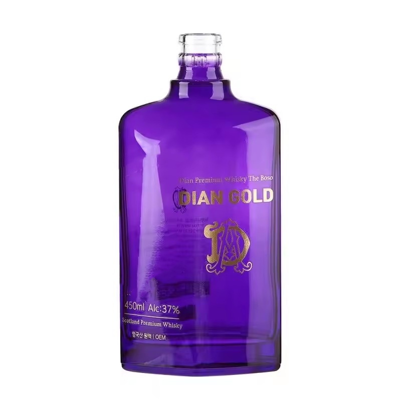 Custom Luxury Purple Glass Bottle 500ml 700ml 750ml Color Gin Vodka Tequila Whisky Bottle for Spirit Daily Life Gift