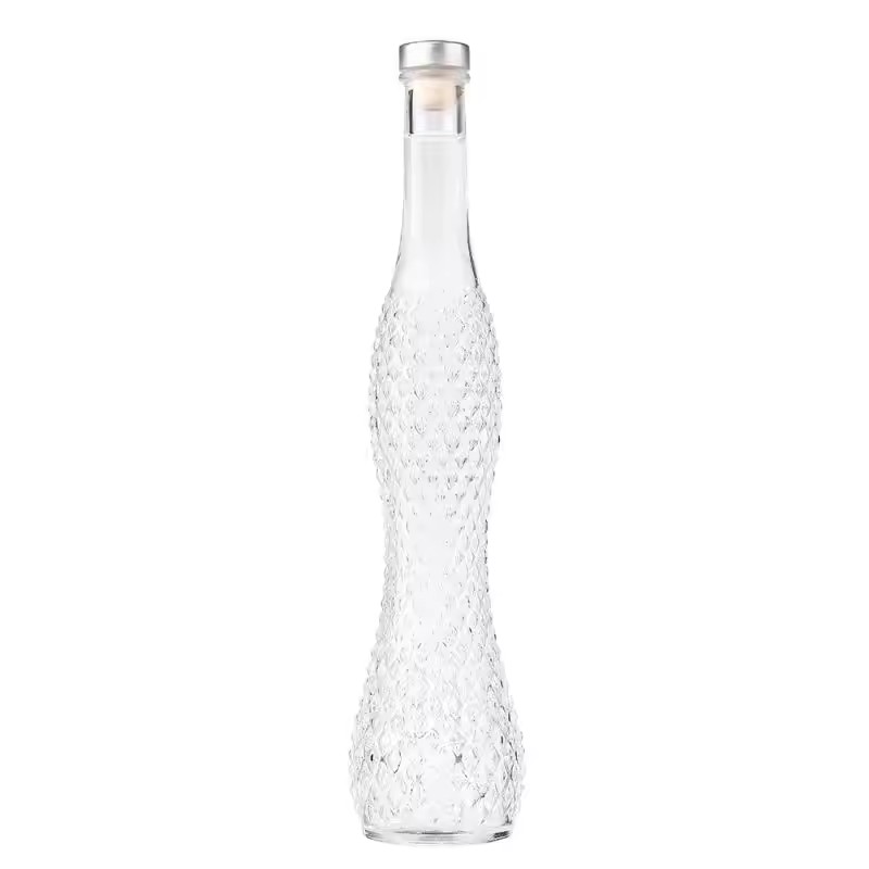 Clear Embossed Super Flint Glass Wine Bottles 500ml Liquor Vodka Spirits Rum Gin Glass Bottles With Cork Cap