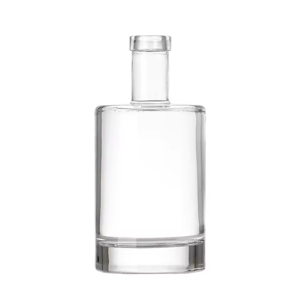 Customized Round 250ml 500ml 750ml Transparent Unique Design Gin Vodka Whiskey Brandy Super Flint Glass Bottle