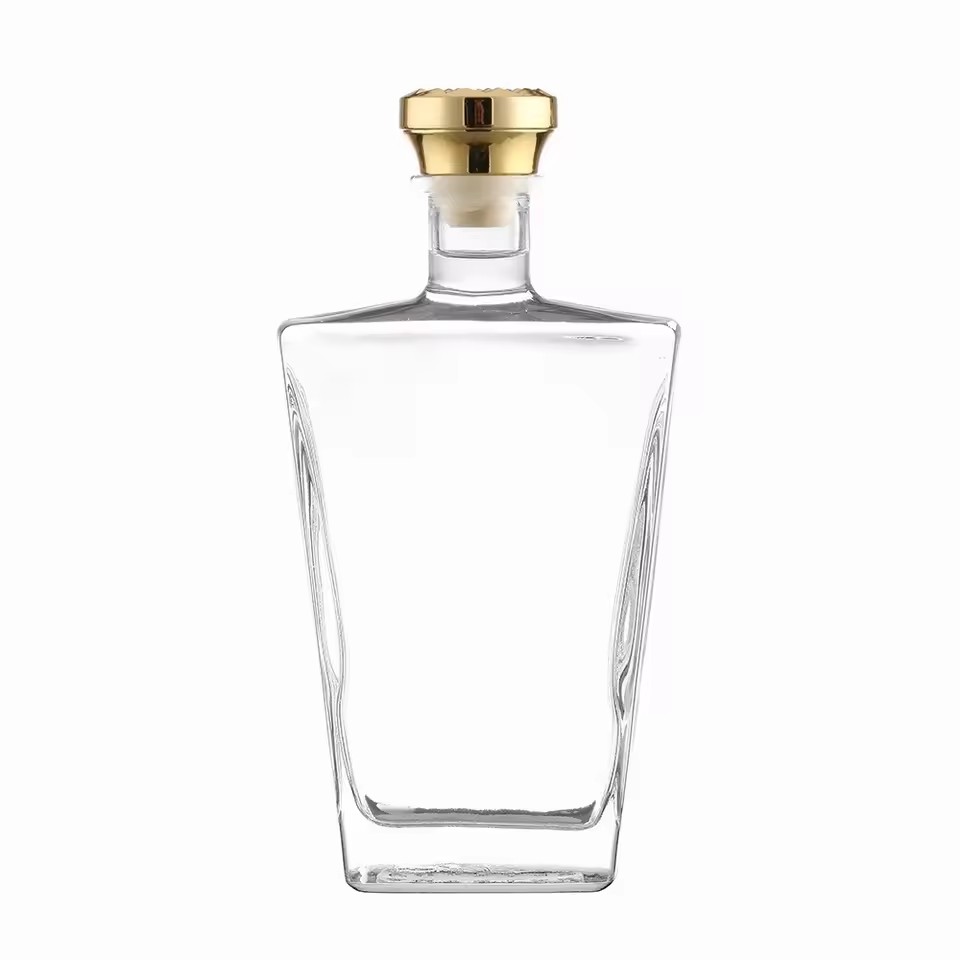 Hot Customizable 500ml 1000ml Square Glass Spirit Bottle Custom Printed Logo for Vodka Whiskey Rum Tequila Rubber Stoppers for