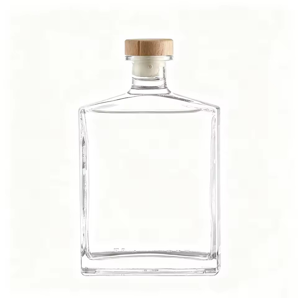 Custom 700ml Glass Bottle Rubber Stopper Lid Square Shape for Vodka Whiskey Rum XO Spirit 500ml Empty Arched Irregular Design