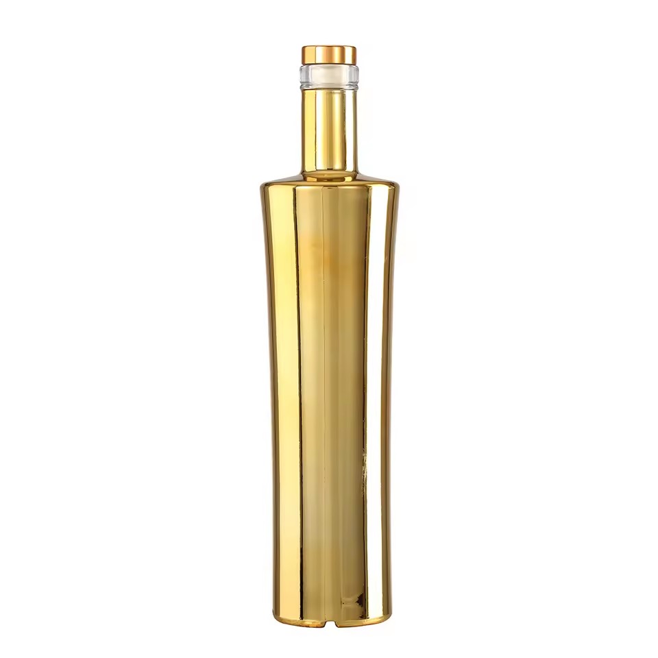 Factory Custom Electroplate Gold Colorful Empty 750ml Gin Liquor Spirits Vodka Glass Bottle with Cap