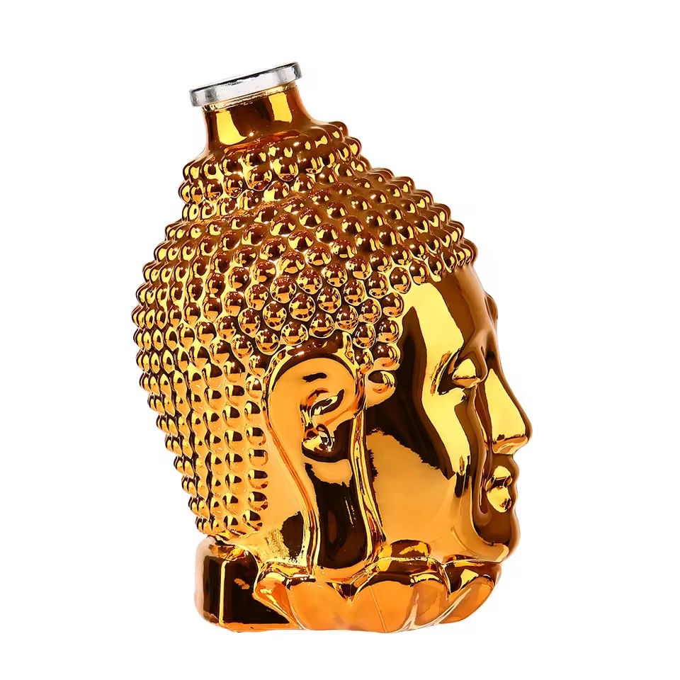 Customizable Electroplate Golden Special Shape 500ml & 750ml Cork Cap Empty Glass Liquor Bottle