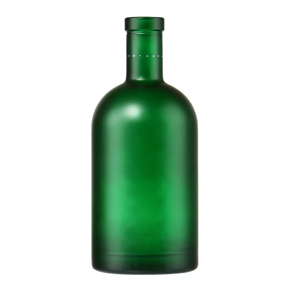 French Winery Premium Luxury Empty Frosting Dark Green Transparent 500ml 750ml Glass Brandy Bottle With Cork