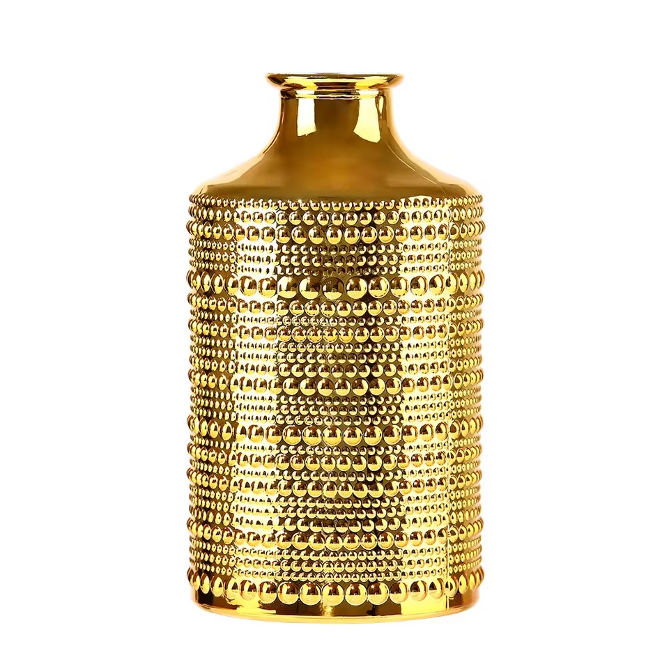 Luxury Design Style 500ml 750ml Golden Round Empty Glass Liquor Bottle with Embossed Texture for Vodka Wine Whiskey
