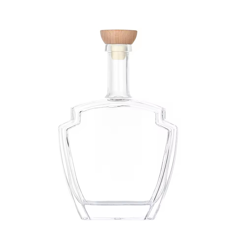 Glass Bottle Manufacturer Custom Flat Luxury Empty 750 ml 1000ml Gin Alcohol Whisky Liquor Rum Vodka Glass Bottles with Cap
