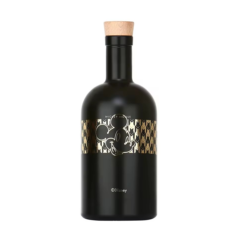 Custom High Quality Spray Black Printing Label Empty Round Shaped 500ml 750ml Tequila Vodka Whisky 1000ml Glass Liquor Bottles