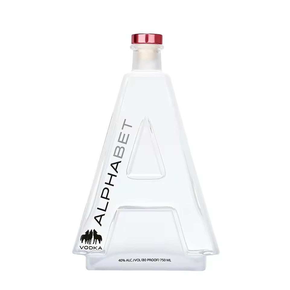 Custom Premium Letter Shaped Frosted Empty Brandy Bottle 750ml Unique Super Flint Alcohol Tequila Whisky Bottle for Gift