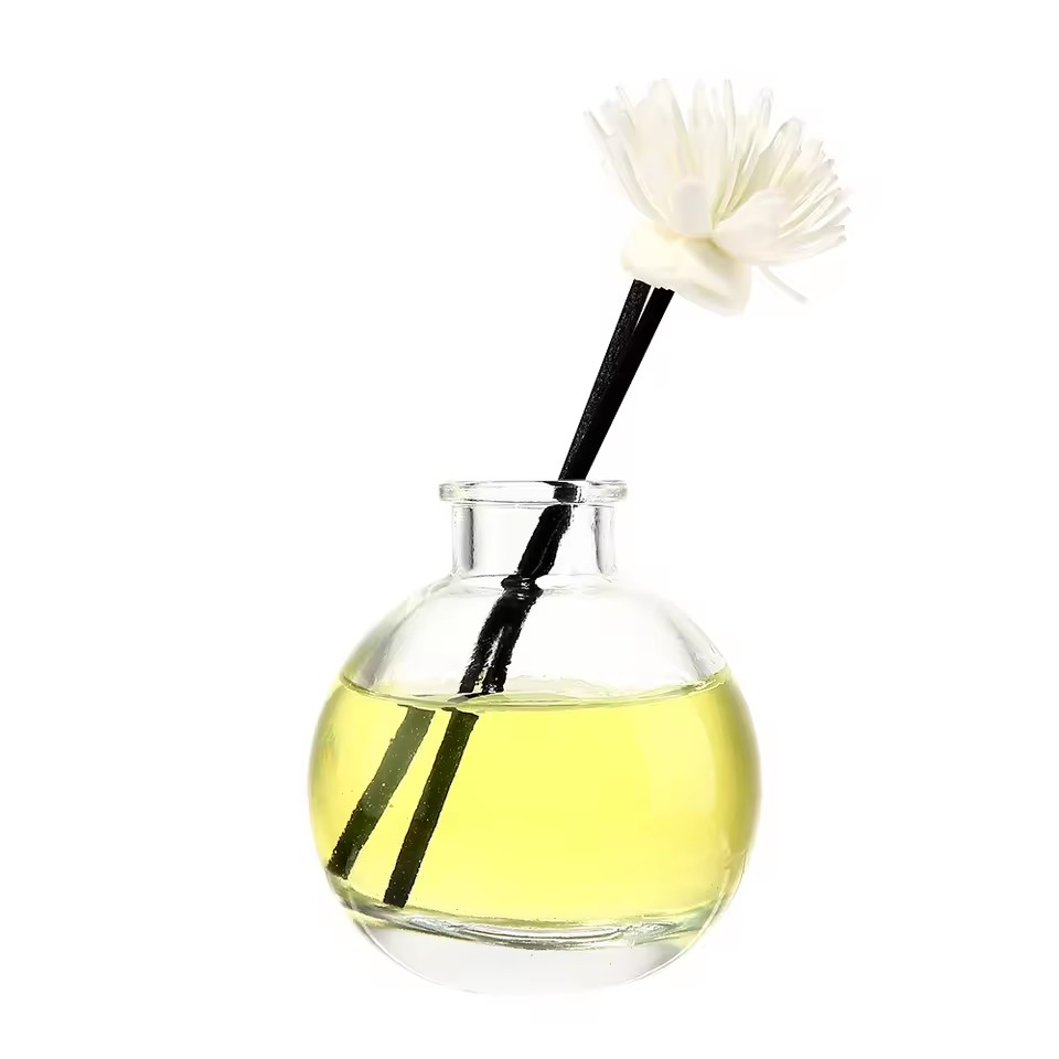 Wholesale Custom High-End Luxury 50ml Round Glass Reed Diffuser Bottle with Cork for Living Room