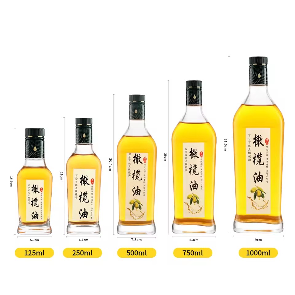 Wholesale Factory Luxury 125ml 250ml 500ml 750ml 1000ml Anti-Fake Cap Empty Olive Oil Glass Bottle