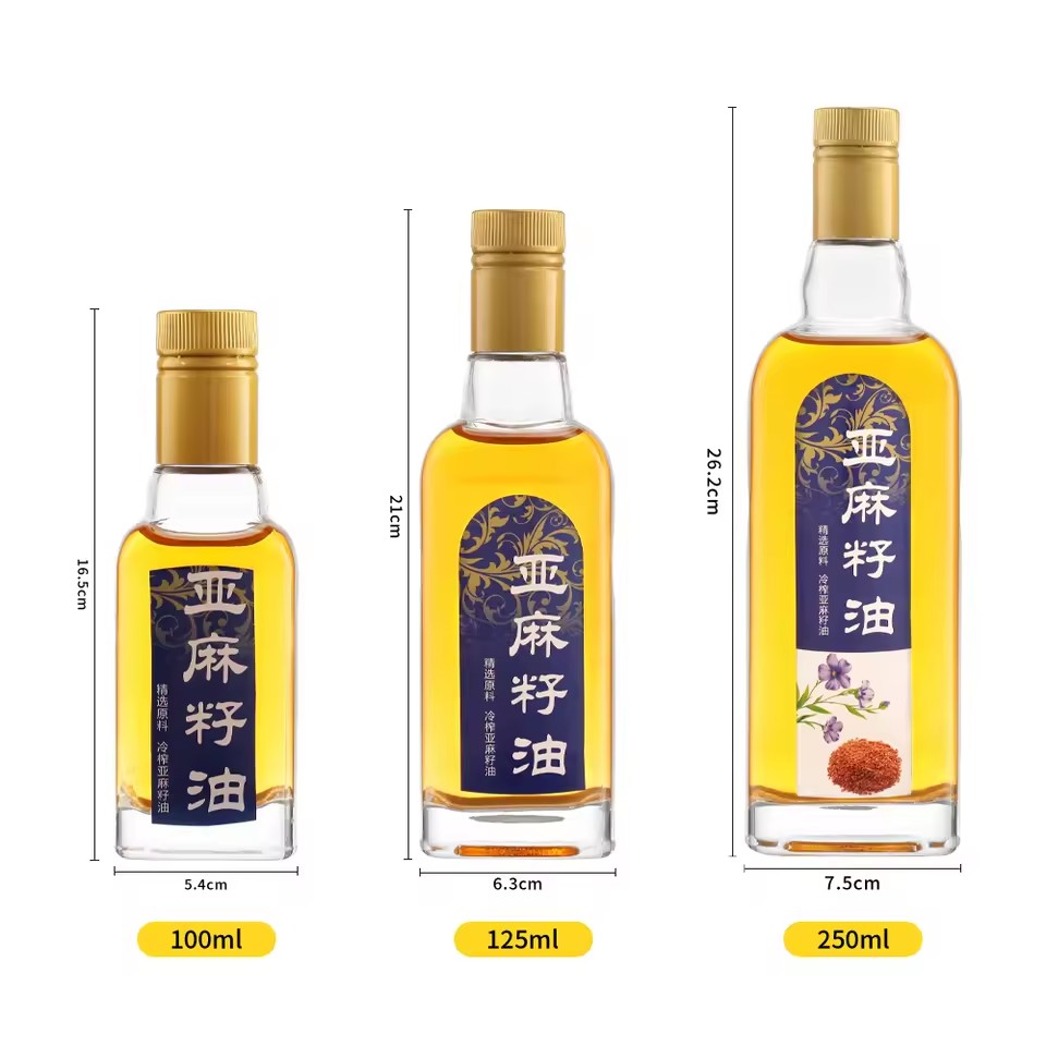 Premium Custom 100ml 125ml 250m Anti-Leak Easy-open Clear Round Olive Oi Glass Bottle With Cap