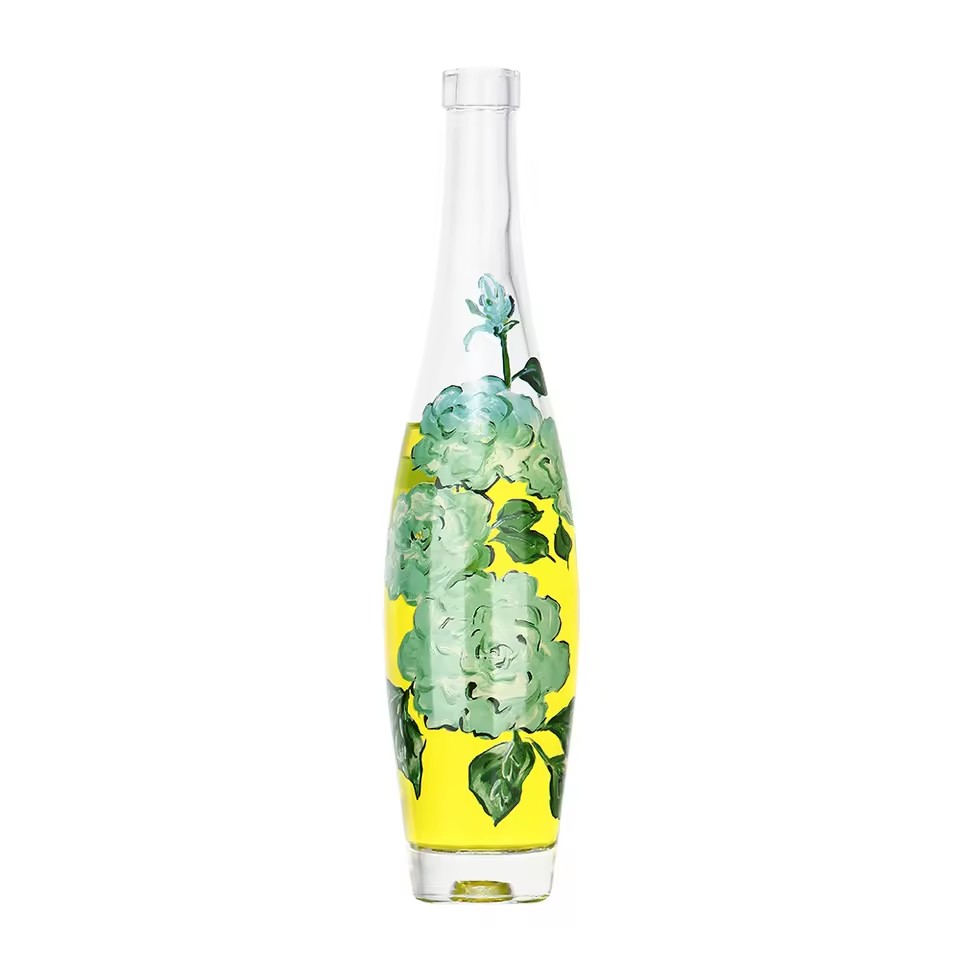 [ 复制 ]Customized Artistic Flower Pattern Luxury Elegant Still Water Bottles 330ml 500ml 750ml Transparent Glass Water Bottle