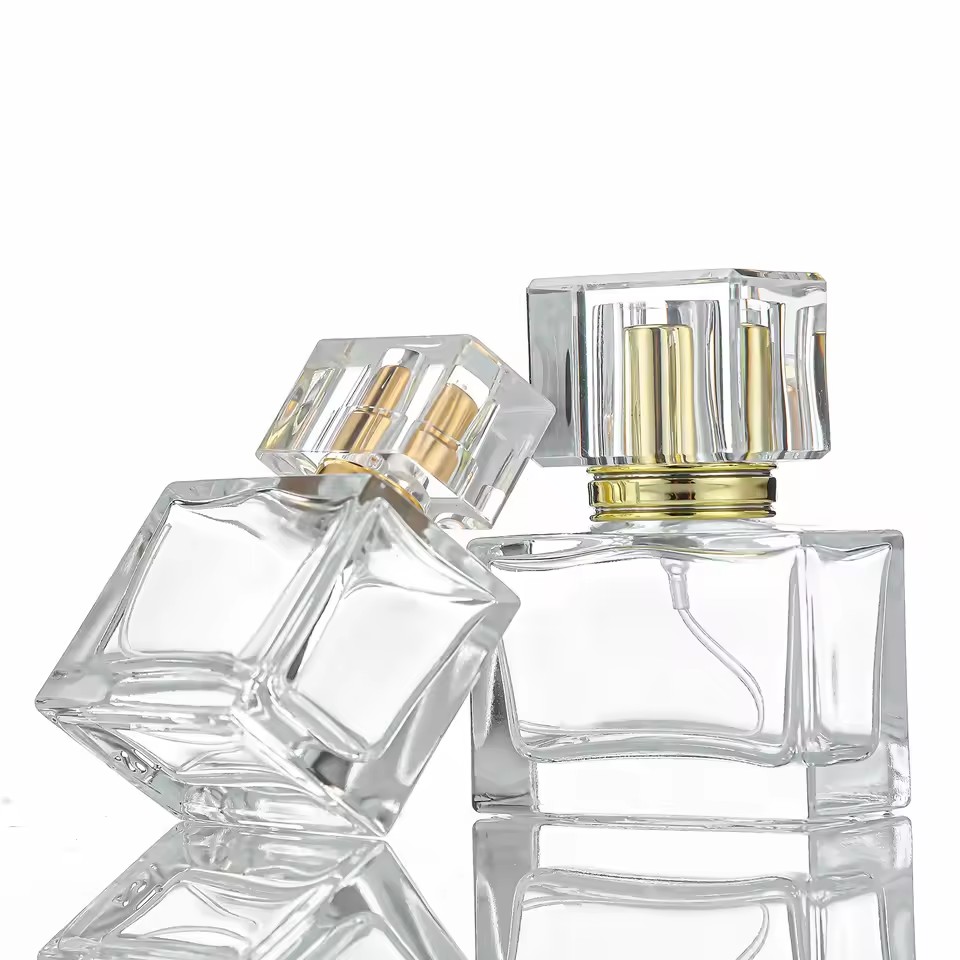 30ml Small Square Clear Transparent Perfume Bottle Wholesale Goods in Stock Pump Sprayer Glass Perfume Bottle