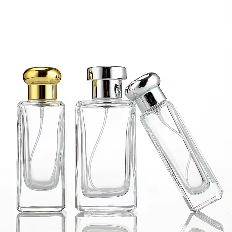 Clear Transparent 30ml 50ml 100ml Square Glass Bottle Pump Sprayer Wholesale Customized Glass Perfume Bottle