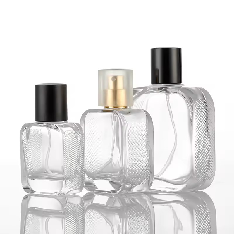 High-End Flat UAE Transparent Glass Bottle 30ml 50ml 100ml Square Clear Cosmetic Wholesale Glass Perfume Bottle