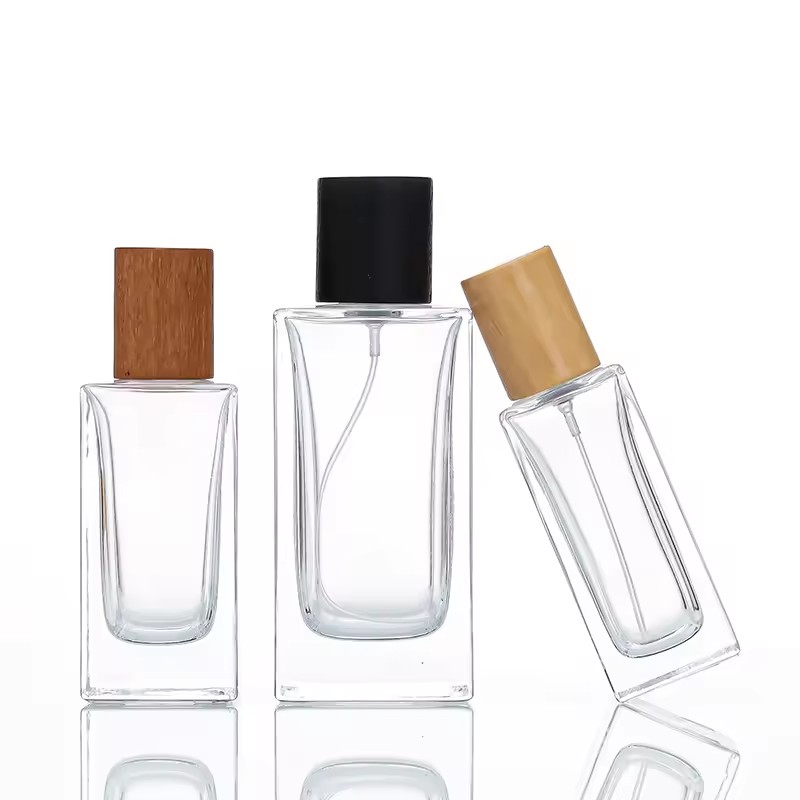 Rectangle Square 30ml 50ml 100ml Clear Transparent Mist Atomizer Luxury Glass Perfume Bottle with Pump Sprayer