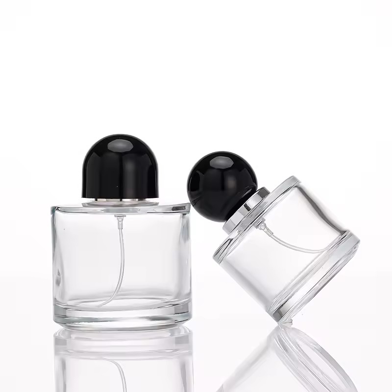 Elegant Transparent High Quality 30ml 50ml 100ml Round Shape Glass Perfume Bottles with Pump Sprayer Smooth Sides Wholesale