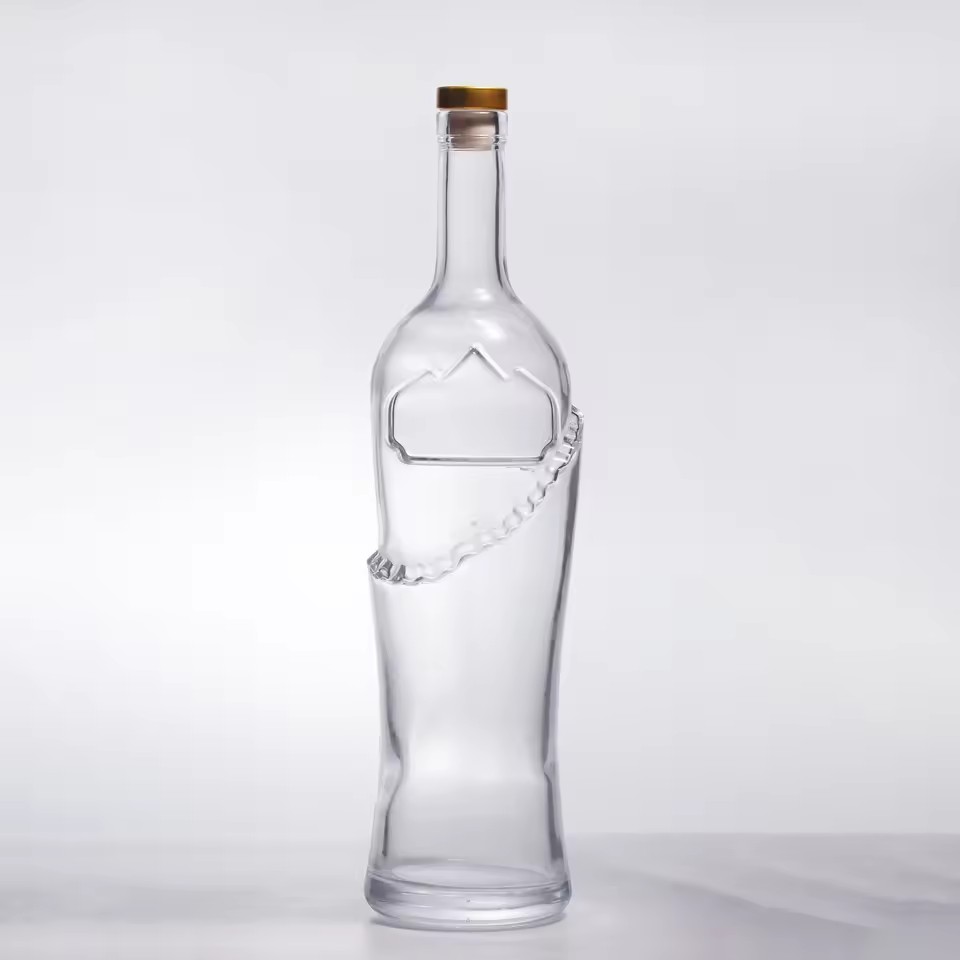 Wholesale 1000ml Empty Glass Alcohol Storage Bottle Cork Stopper for Red Wine Brandy Tequila Engraving Silk Screen Printing