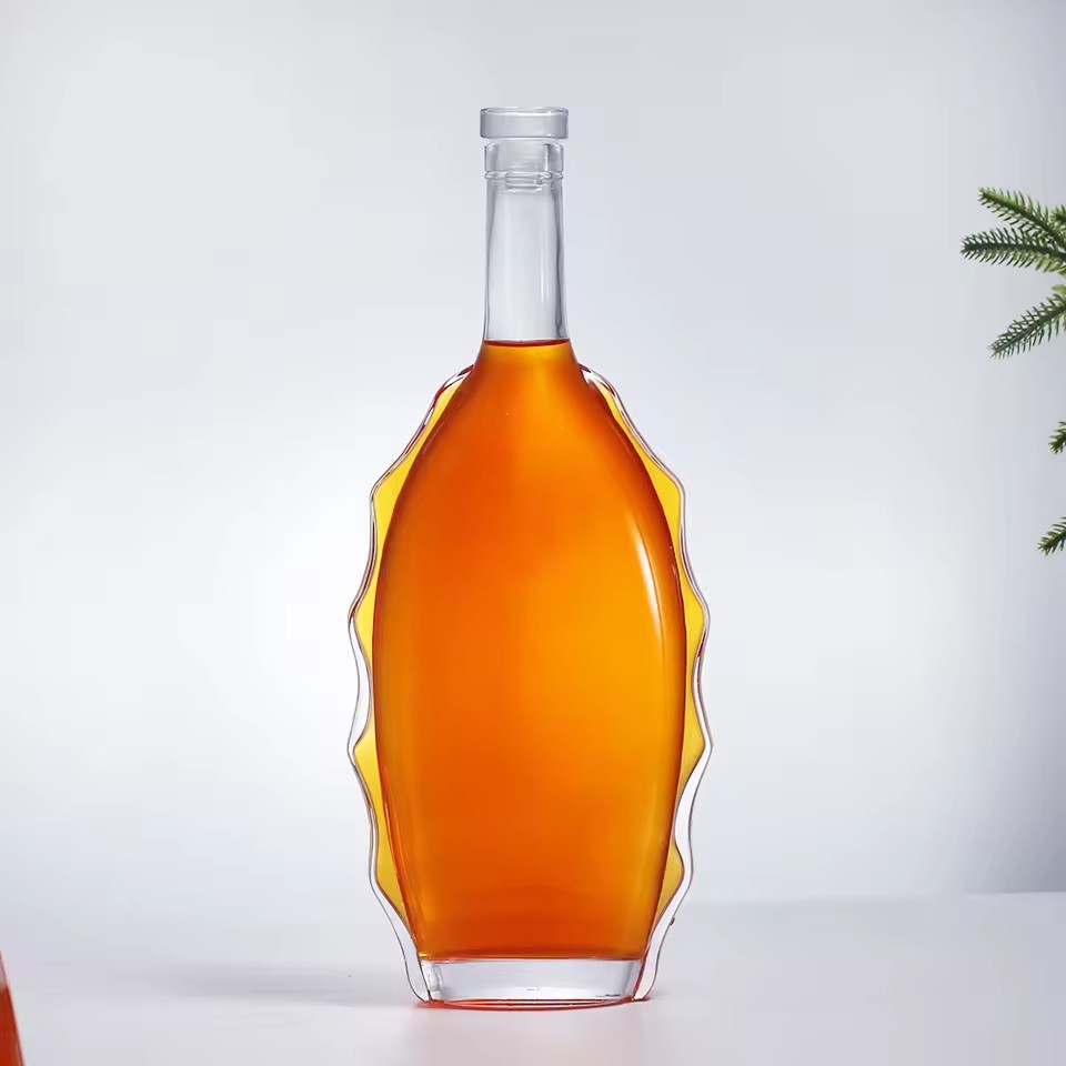 Wholesale 1000ml clear Frosted Water Ripples Wine Brandy Whisky Glass Bottles Can Be Treated with Gold Stamping