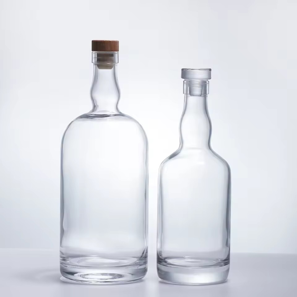 Cylindrical Frosted Glass Bottle 375ml 500ml 700ml Vodka Whiskey Brandy Rum Tequila Flat Empty Lid