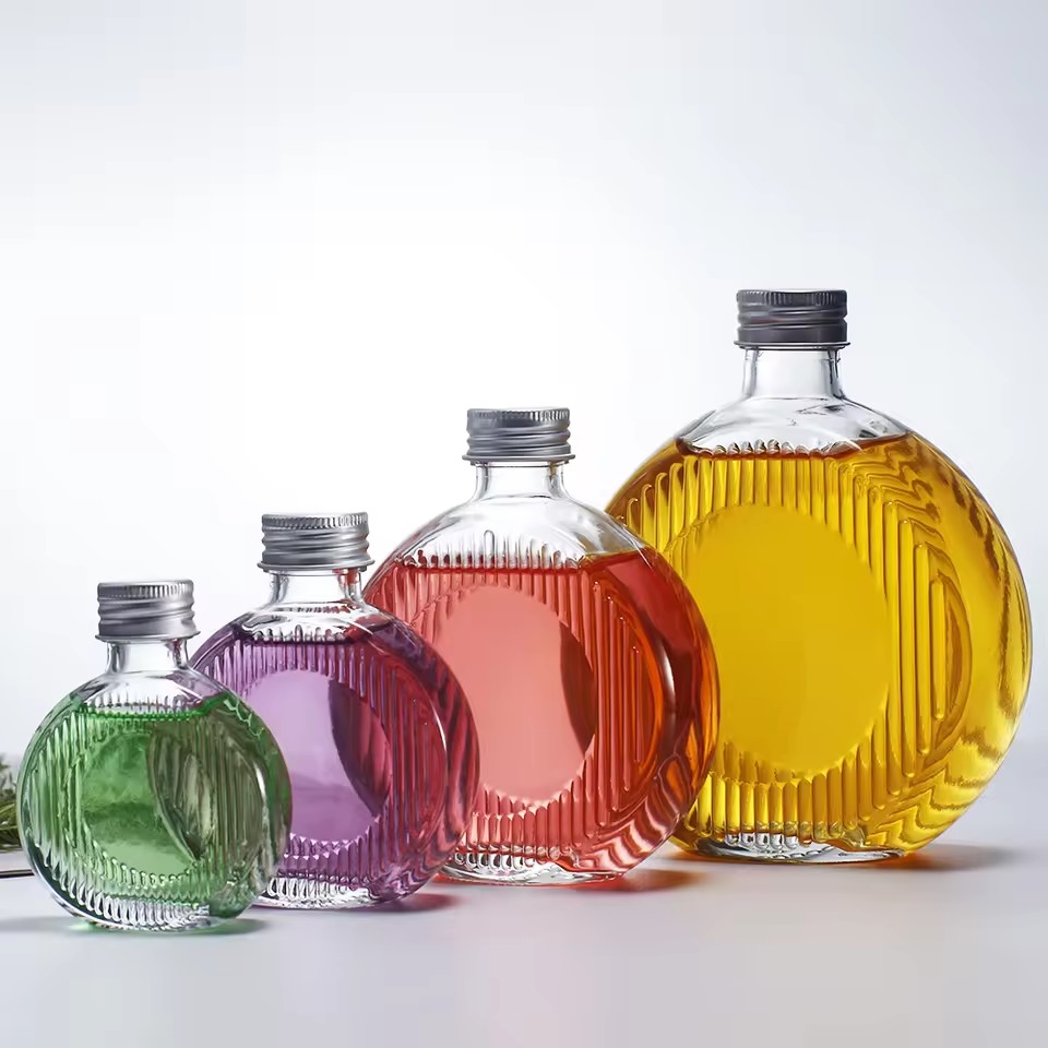 High Quality Flat Glass Spirit Bottle 50ml/100ml/250ml/500ml Custom Cap Rubber Stopper Sealed Tequila Wine Juice Mineral Water