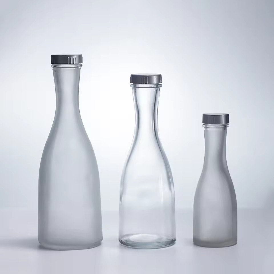 Sleek 100ml 250ml 375ml Clear Transparent Glass Bottles for Juice Coffee Wine Tequila Brandy Fruit Drink Hourglass Shape