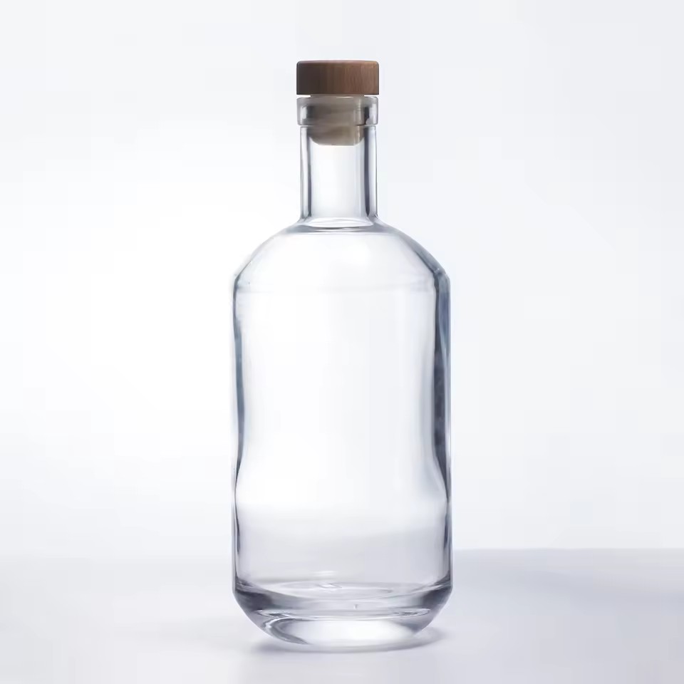 Customized Logo Boston Flint Glass Bottles High Quality 200ml/375ml/500ml/700ml/750ml/1000ml Vodka Rum Tequila Cork Stopper