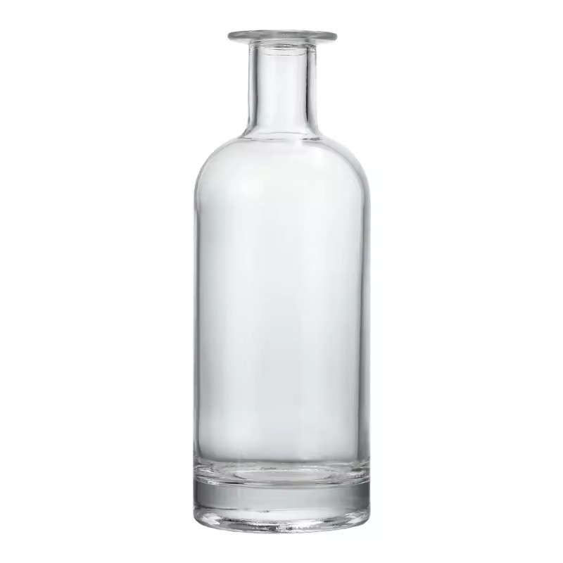 Round Long Neck Bottle Glass Bottle 750ml Glass Bottle with Cork Stopper for Rum Gin