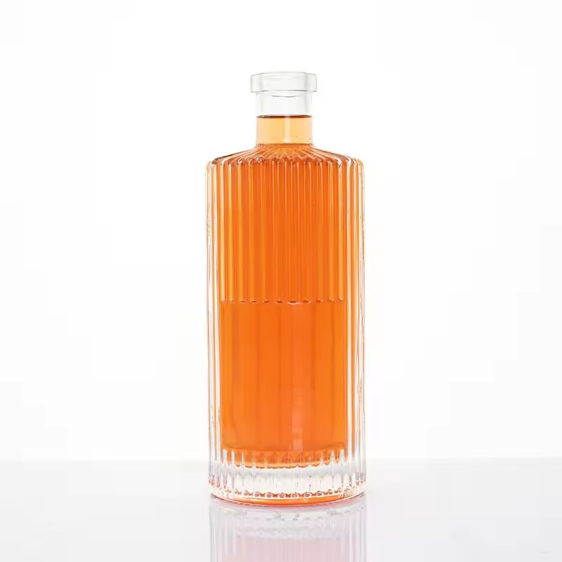 Wholesale Round Stripe 750ml Empty Milk Fruit Juice Drink Super Flint Glass Bottles with White Tamper Proof