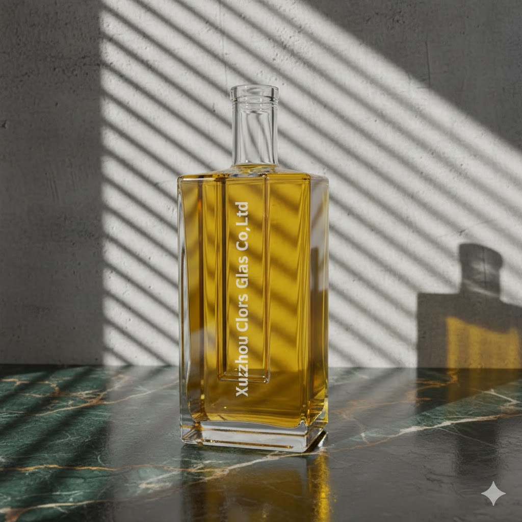 Premium 750ml Flat Square Spirit Glass Bottles (Double Groove Series)