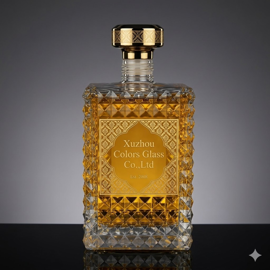 Luxury 750ml Unique Shape Glass Spirit Bottles with Secure Screw Cap