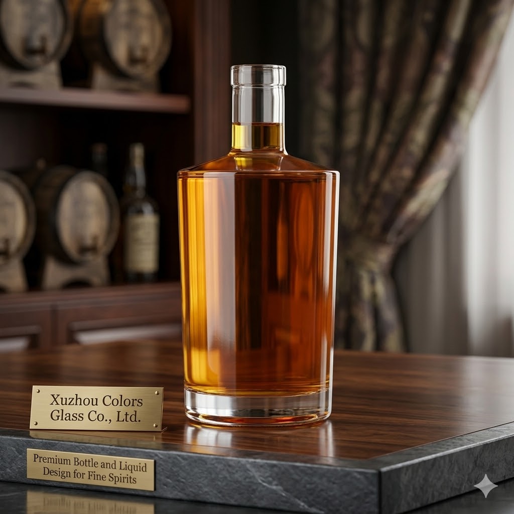 750ml Flat Shoulder Glass Liquor Bottle