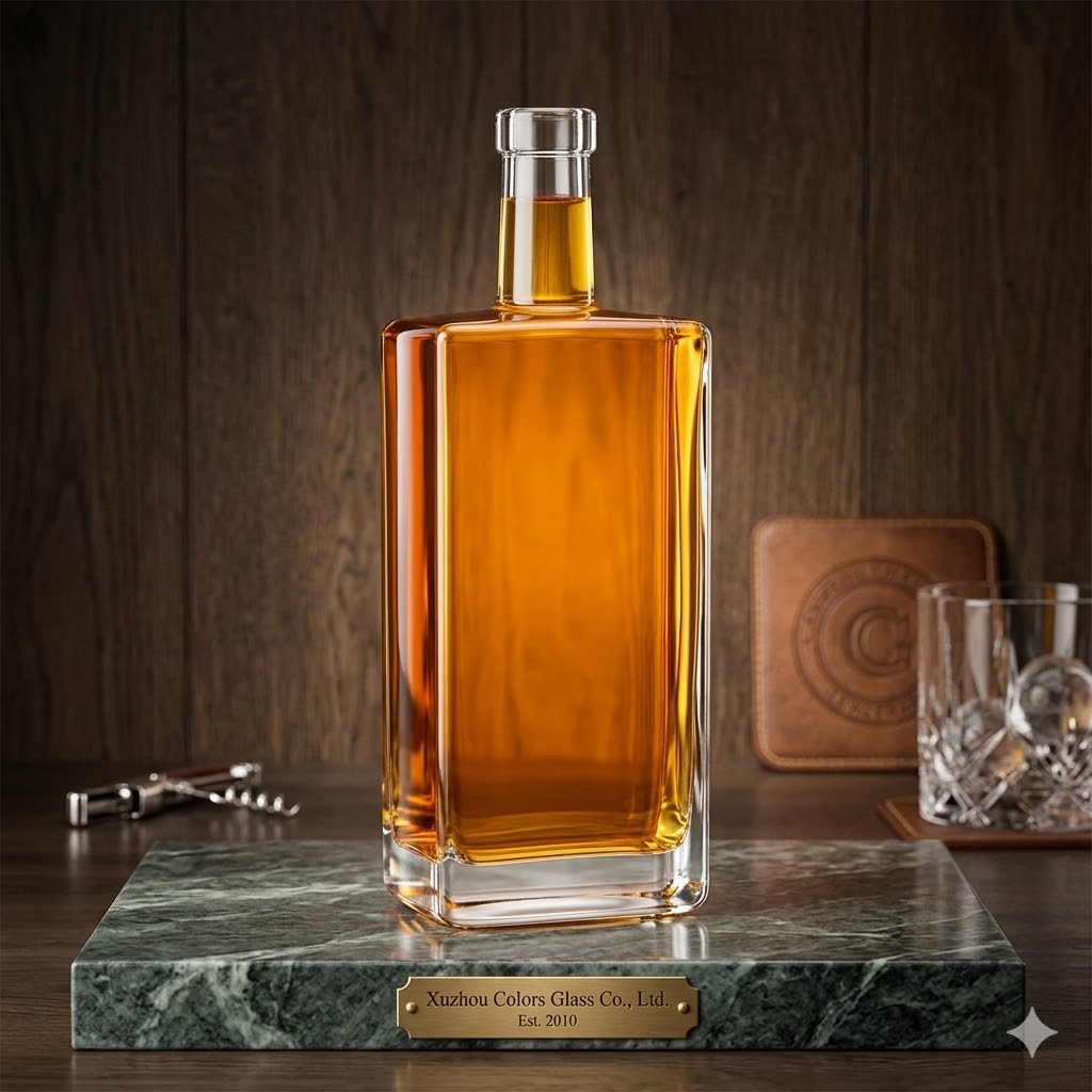 750ml Flat Square Glass Liquor Bottle