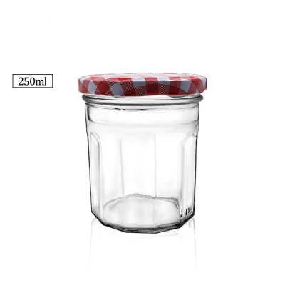 Wholesale fancy 250ml glass dodecagon food storage jar for honey /jam /pickle/candy/tea/food/spice
