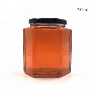 Wide mouth 730ml honey jars glass hexagonal