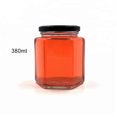 Wholesale 380ml six-rowed glass honey jar for jelly jam pickles packaging