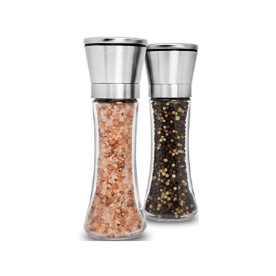 Adjustable 6 Oz Stainless Steel Salt and Pepper Shakers Set With Ceramic Rotor, Pepper Mill and Salt Mill