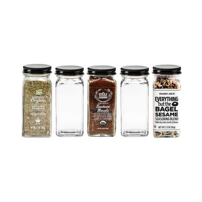 Square 4oz glass spice bottles w/label set , Square empty jars 4oz