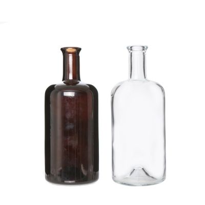 750ml Amber Clear Round Shape Airtight Glass Wine Bottle with Cork Top Finish