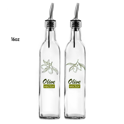 Square Flint 16 oz glass olive oil 500ml bottle with pour spout