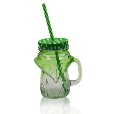 Free Sample 400ml Colored Fox Shape Mason Jar With Handle For Ice Cold Drinking 