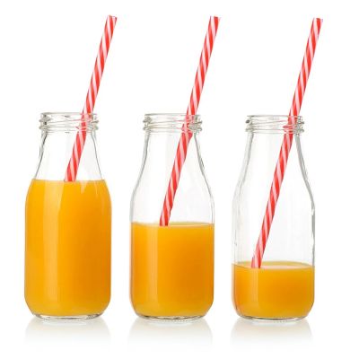 330ml Glass Milk Bottle With Reusable Metal Lids and Straws Juice Bottle Glass