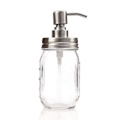 high quality 480ml glass glass mason jar with stainless steel Pump wholesale Mason Jar Soap Dispenser 16 Ounce Ball Mason Jar 