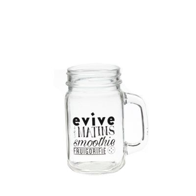 Novelty embossed glass Mug mason jar With Lid Handles 