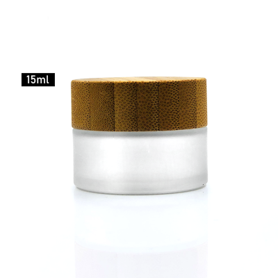 Airless 15ml frosted glass face cream jar with bamboo lid 