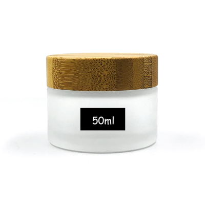 Airtight 50g glass frosted jar with bamboo lid for face cream, mask, skin care beauty products 