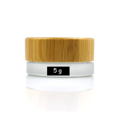 Empty 5g frosted clear glass cosmetic jar with natural bamboo lid 