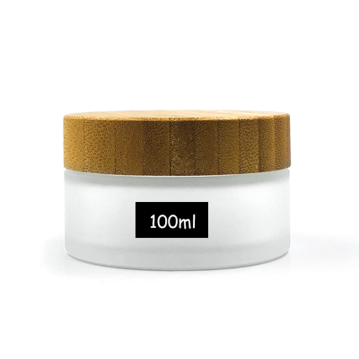 Luxury 100ml eco friendly matte clear glass cosmetic bamboo lid jar 